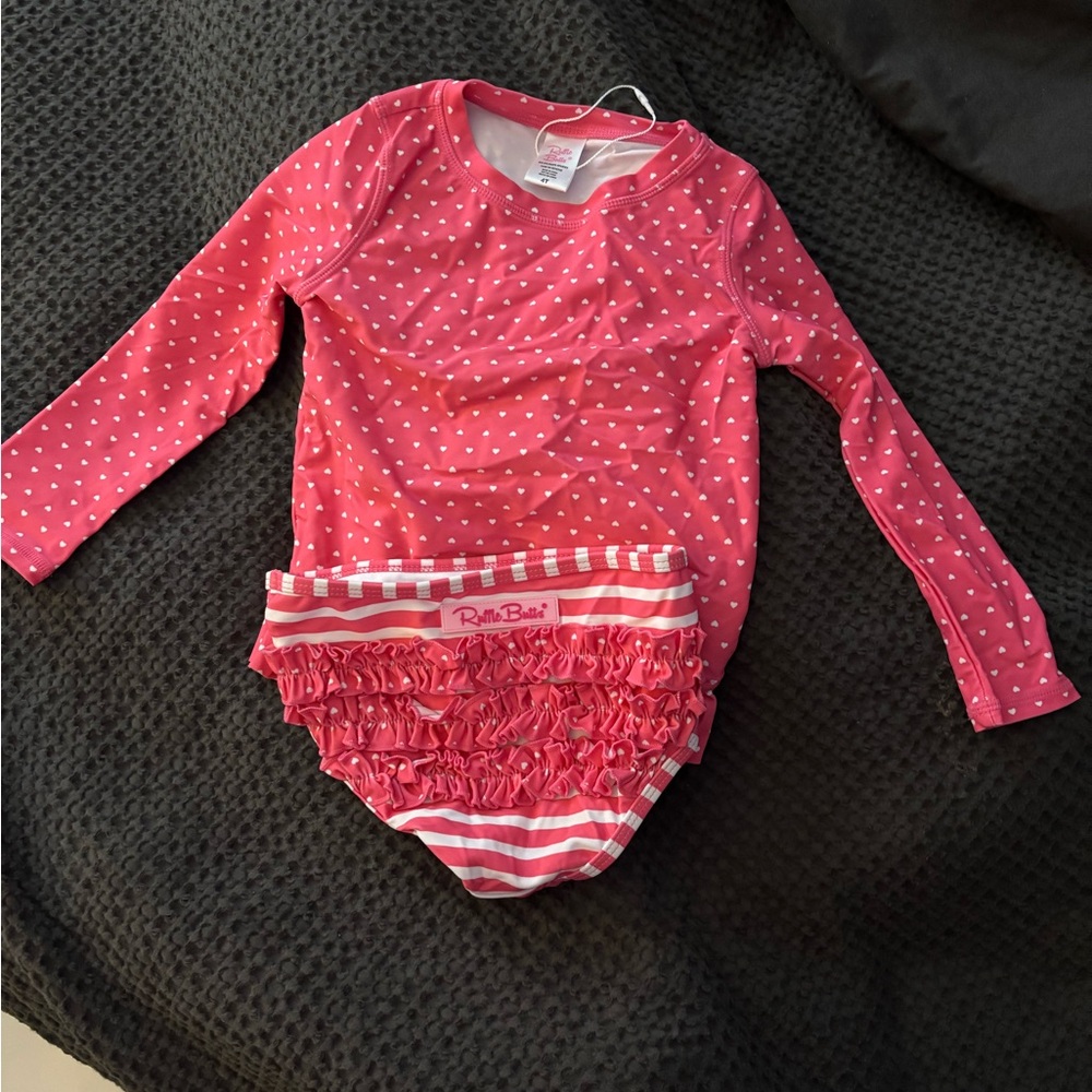 RuffleButts Pink Polka Dot Swim